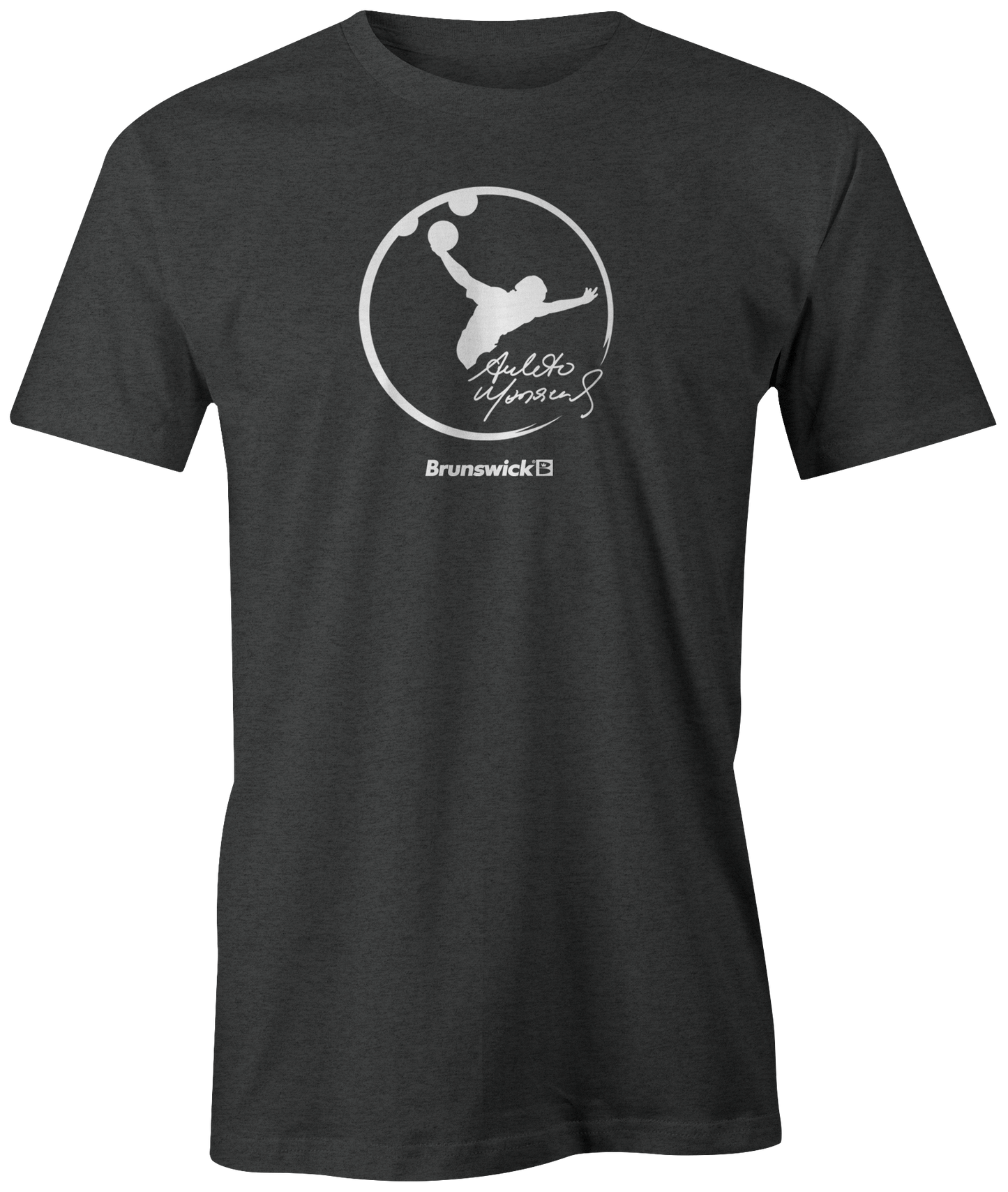Amleto Monacelli Charcoal tee shirt Logo + Brunswick. Amleto is a Venezuelan professional bowler and a member of the Professional Bowlers Association. He has amassed 20 titles on the PBA Tour, making him one of only 17 players in history to accumulate at least 20 victories. #PBA #Bowling #PBALeague #AmletoMonacelli