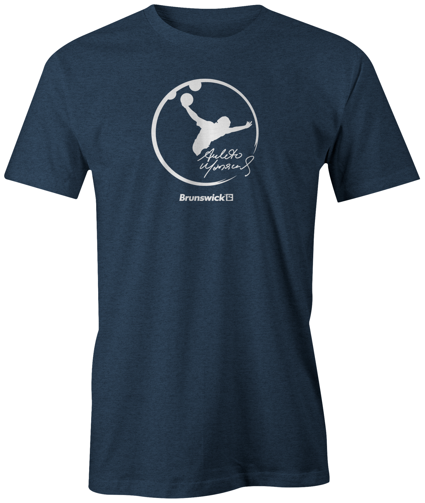 Amleto Monacelli Navy tee shirt Logo + Brunswick. Amleto is a Venezuelan professional bowler and a member of the Professional Bowlers Association. He has amassed 20 titles on the PBA Tour, making him one of only 17 players in history to accumulate at least 20 victories. #PBA #Bowling #PBALeague #AmletoMonacelli 