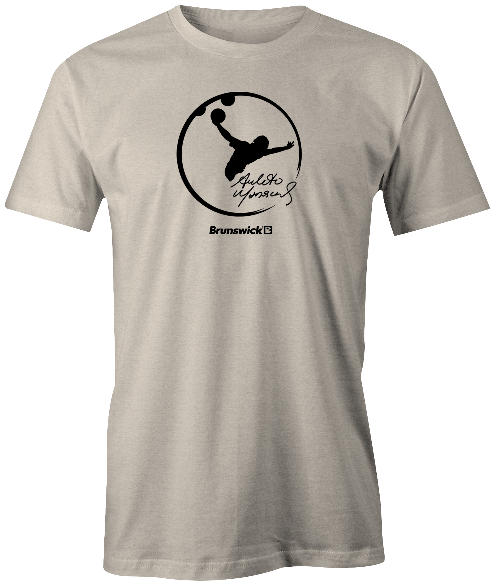 Amleto Monacelli Sand tee shirt Logo + Brunswick. Amleto is a Venezuelan professional bowler and a member of the Professional Bowlers Association. He has amassed 20 titles on the PBA Tour, making him one of only 17 players in history to accumulate at least 20 victories. #PBA #Bowling #PBALeague #AmletoMonacelli 